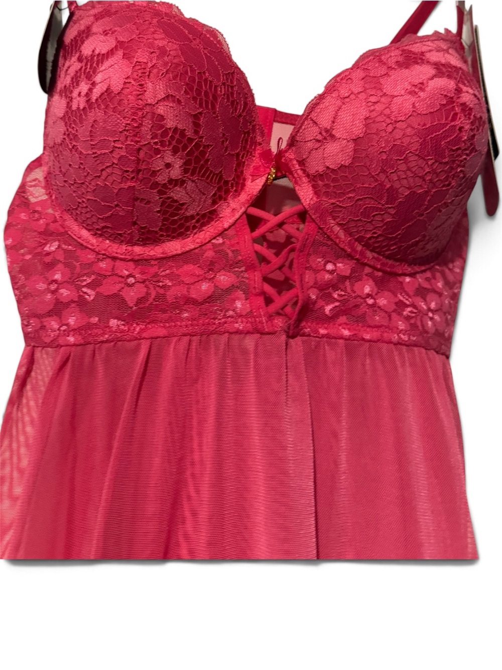 Daisy Fuentes Raspberry Pink Lace Push-Up Babydoll Chemise